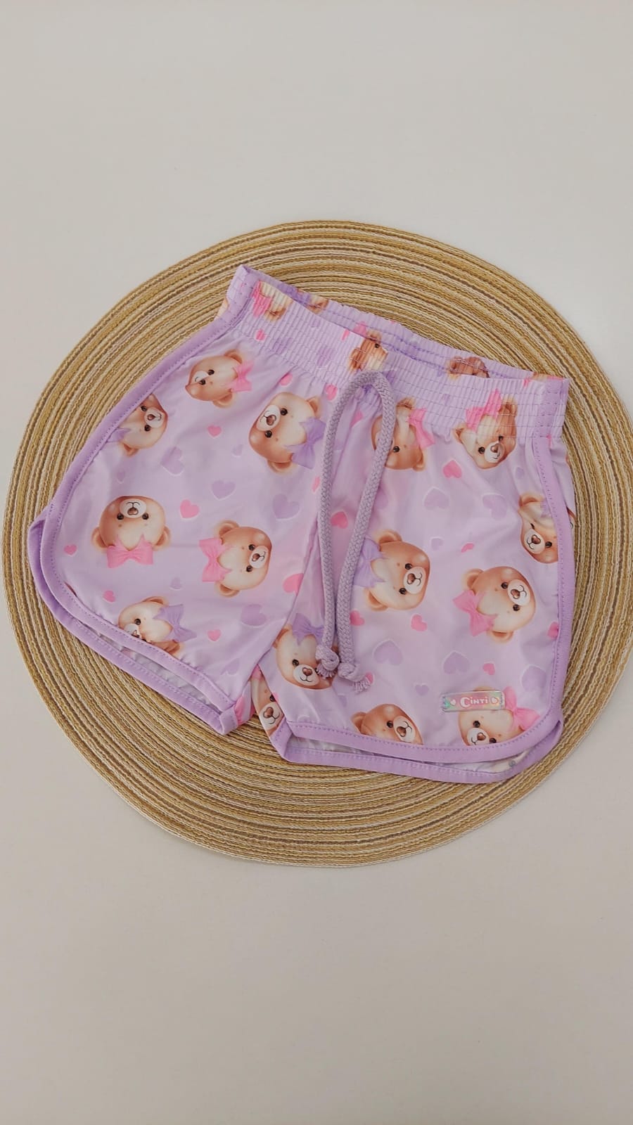 Short Infantil Menina Total Print Ursinho Lilás - Cinti