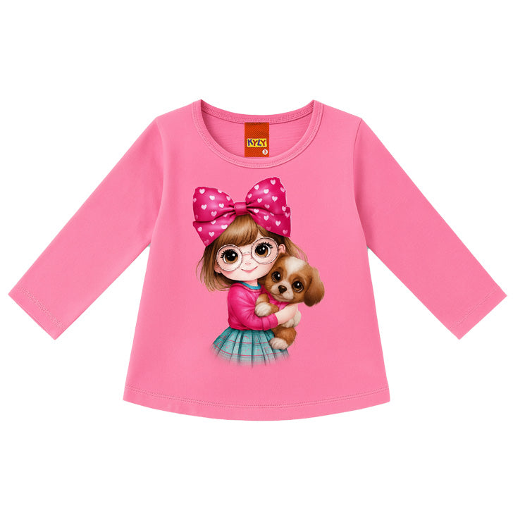 Blusa Infantil Manga Longa Menina e Cachorrinho - Kyly