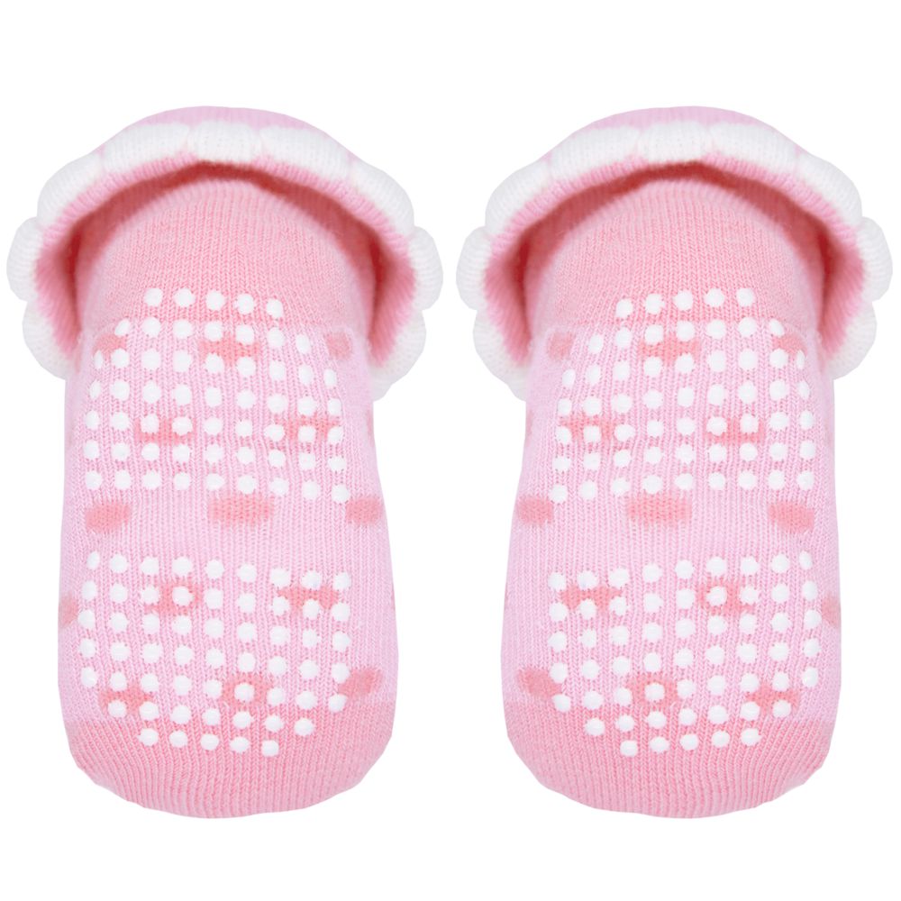 Meia Antiderrapante Bebê com Chocalho Rosa Nuvem - Buba
