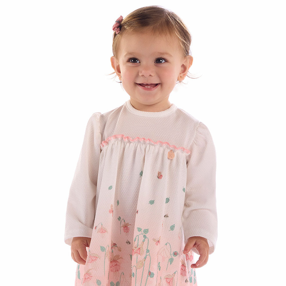 Vestido Bebê Manga Longa Floral Borboletas - Kiki Xodó