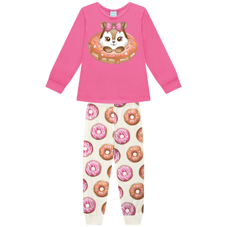 Pijama Menina em Meia Malha Brilha no Escuro Donut - Kyly