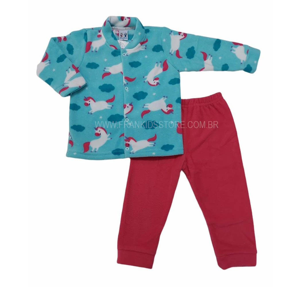 Pijama Soft Com Abertura Frontal Azul Unicórnio - Rosebud
