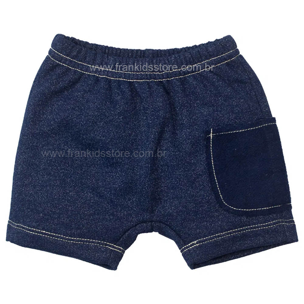 Short Com Bolso Menino Moletinho Jeans Marinho - Tilly Baby