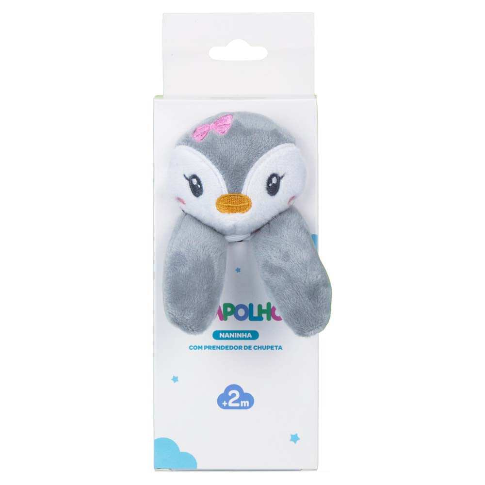 Naninha Bebê C/ Prendedor de Chupeta Soft Cinza/Pinguim - Pimpolho