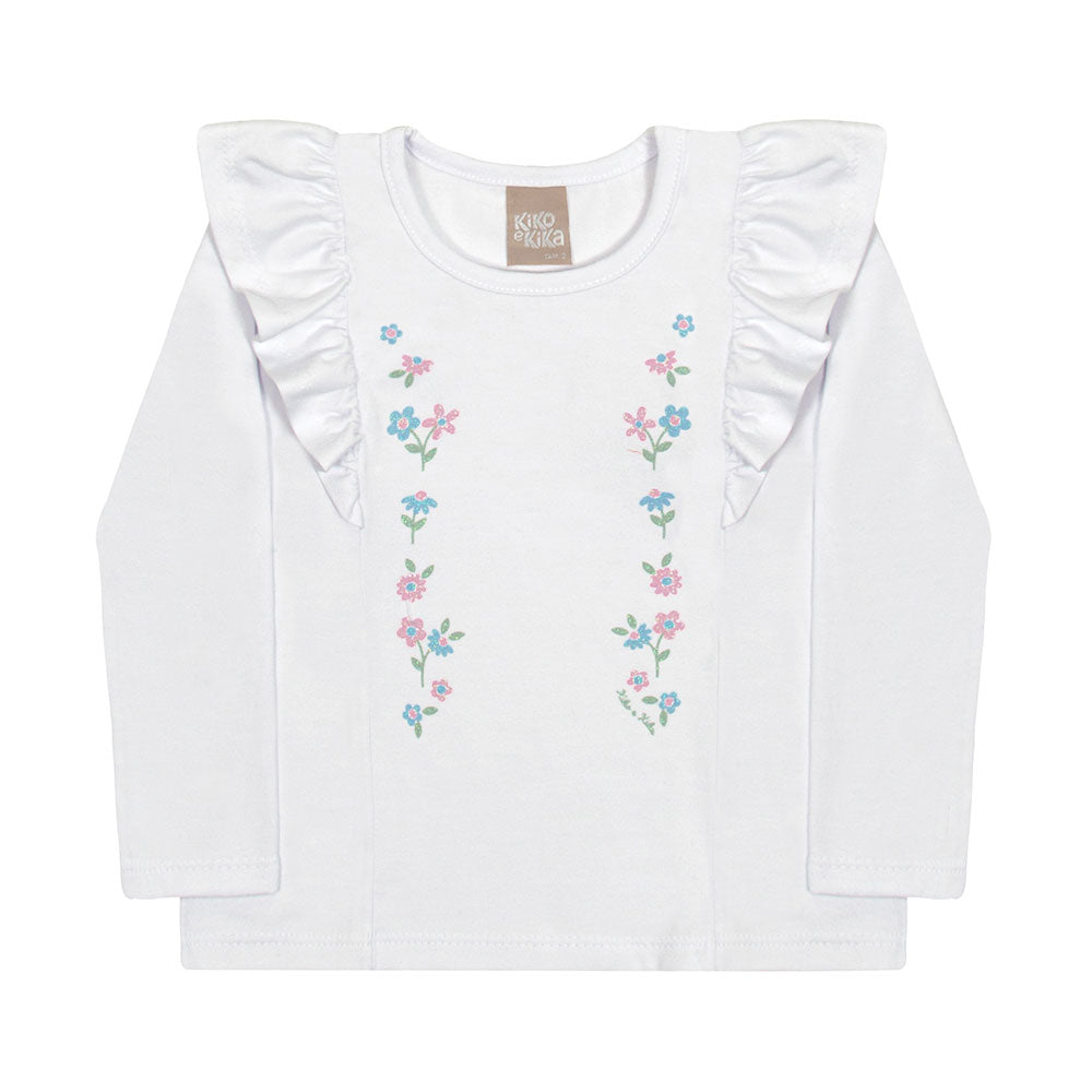 Blusa Infantil Menina Manga Longa Cotton Flores - Kiko e Kika
