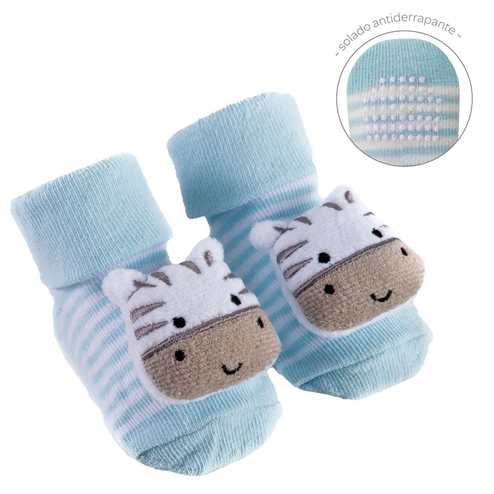 Meia Antiderrapante Bebê Com Chocalho Zebra - Buba