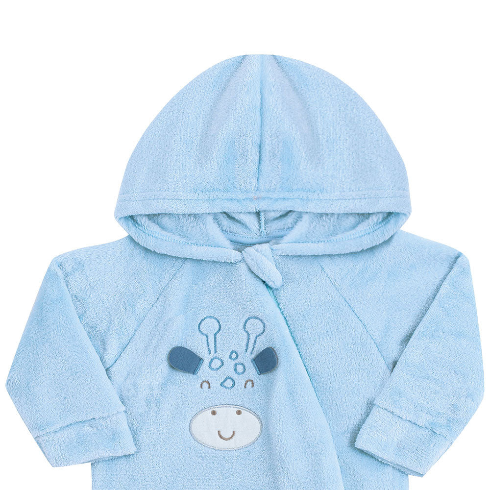 Macacão Bebê Menino em Fleece Com Capuz Girafa  - Kiko Baby