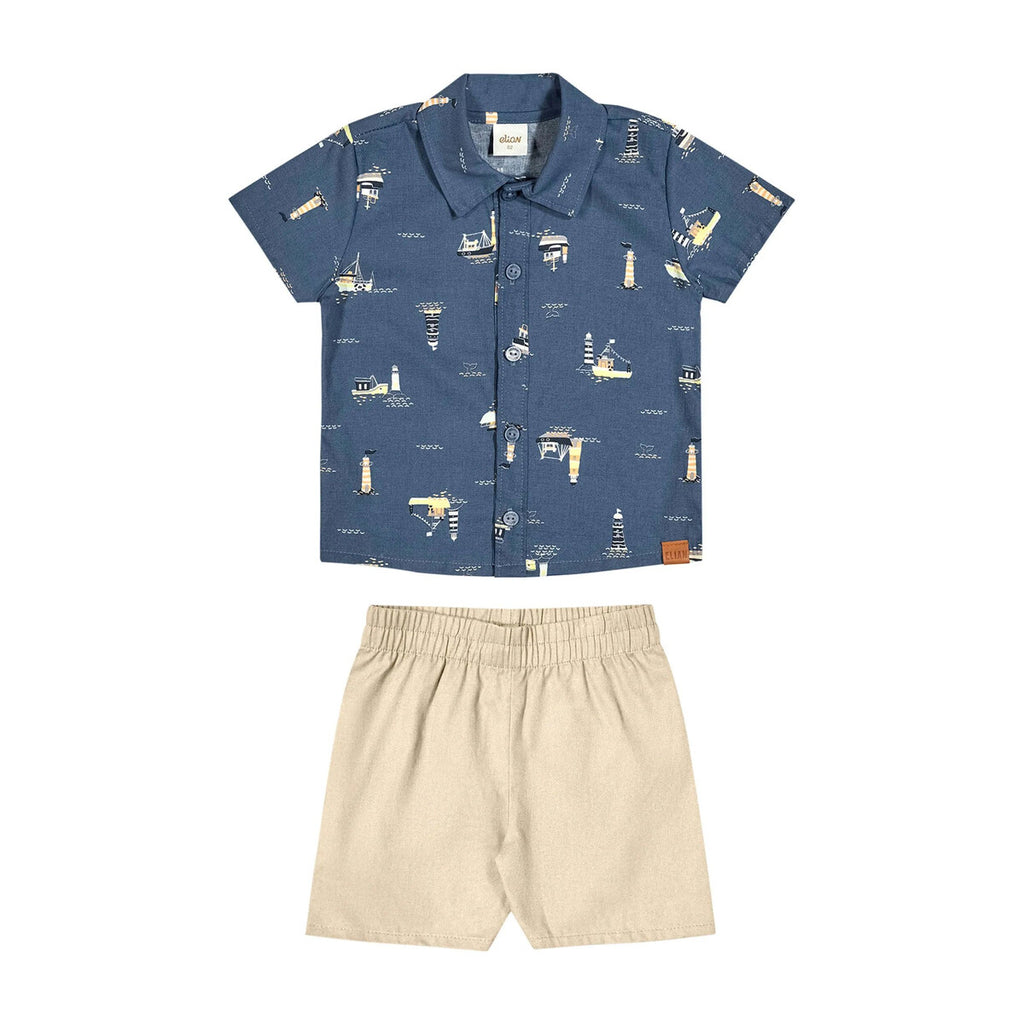Conjunto Infantil Camisa Tricoline e Bermuda Sarja - Elian