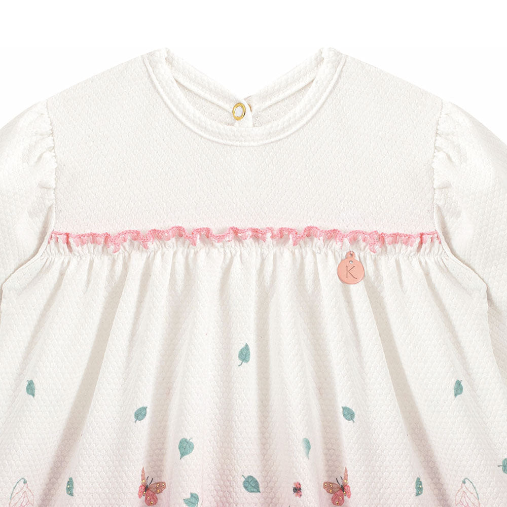 Vestido Bebê Manga Longa Floral Borboletas - Kiki Xodó