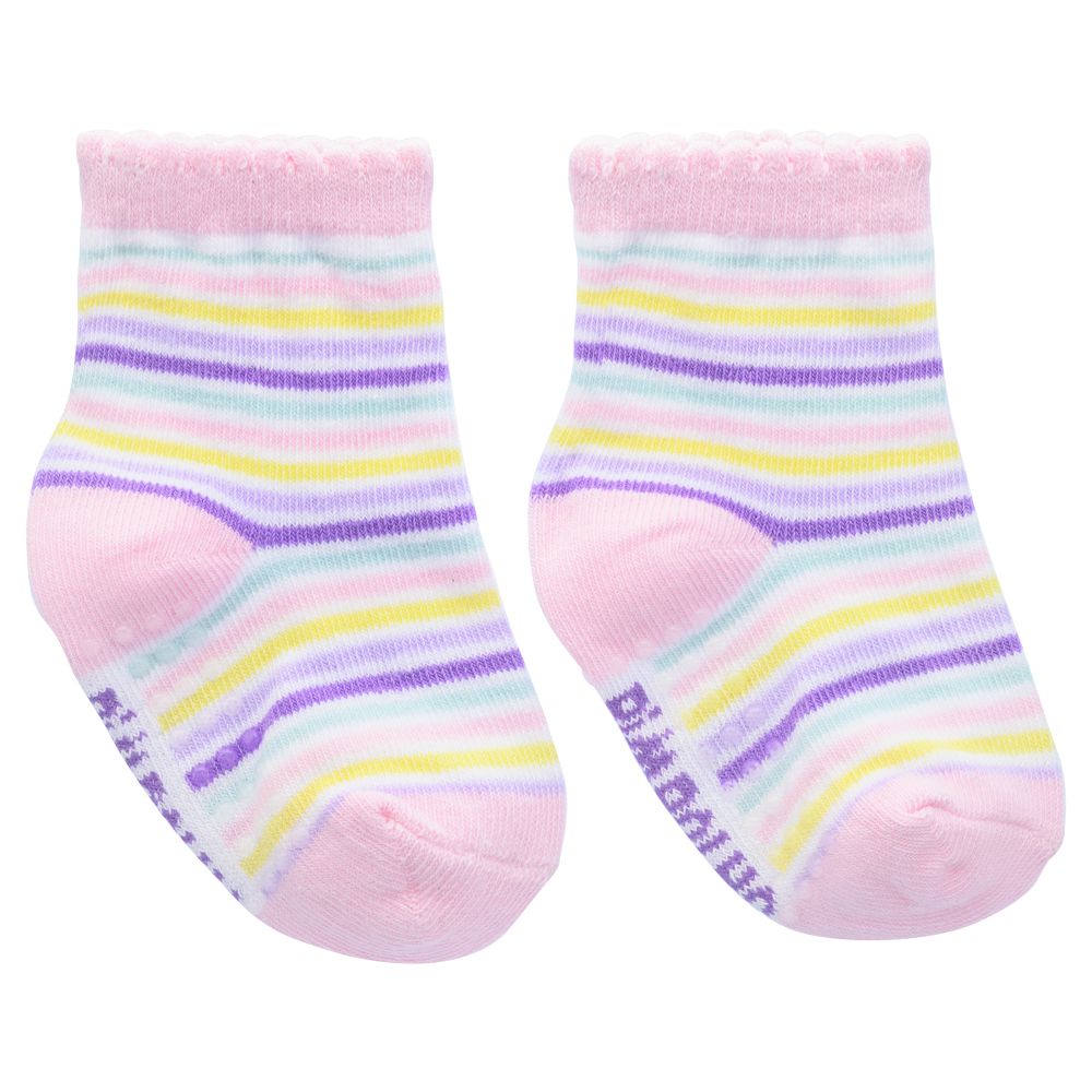 Meia Antiderrapante Bebê Menina 16-20 Rosa Listras - Pimpolho