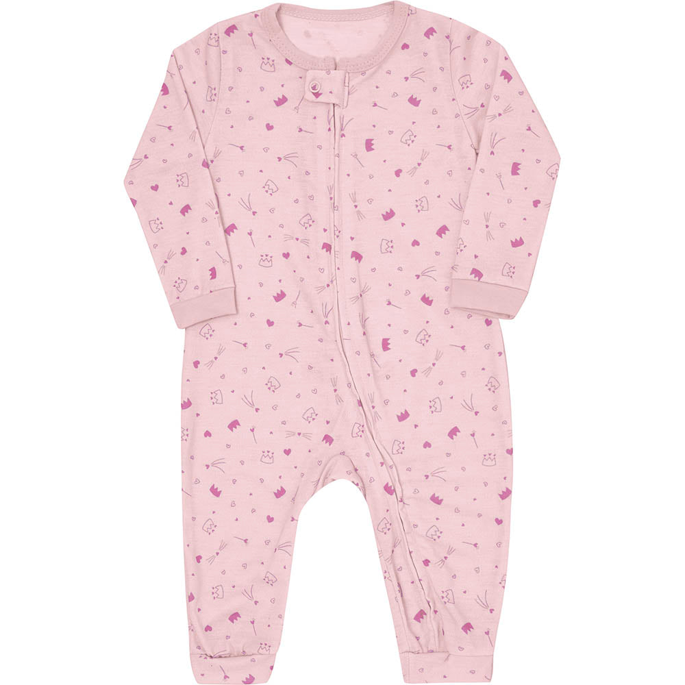 Macacão Bebê Menina Suedine C/ Zíper Rosa Íris - Kiko Baby