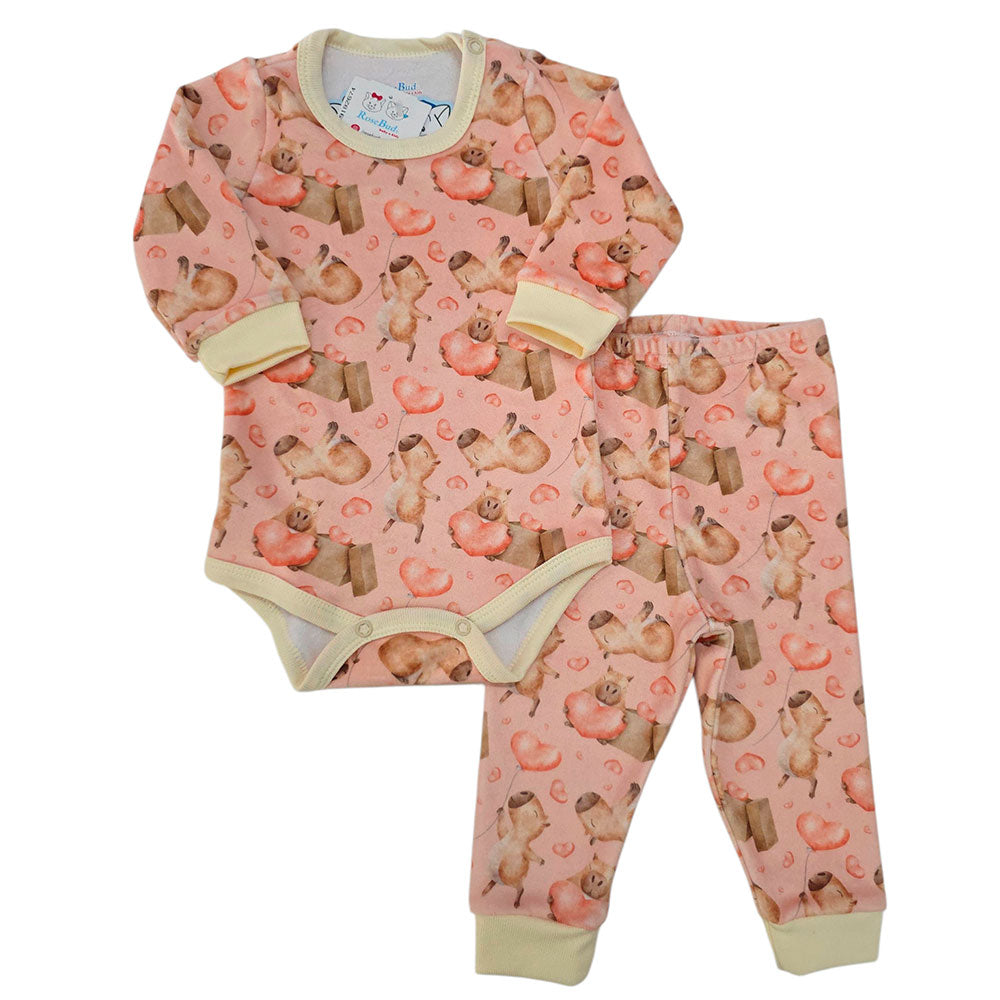 Conjunto Body e Calça Fleece Luxo Bebê Capivara - Rosebud