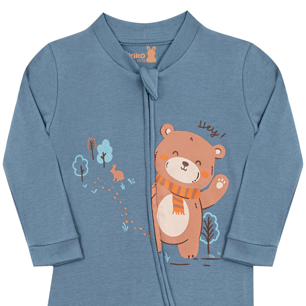 Macacão Bebê Menino em Suedine C/ Zíper Urso - Kiko Baby