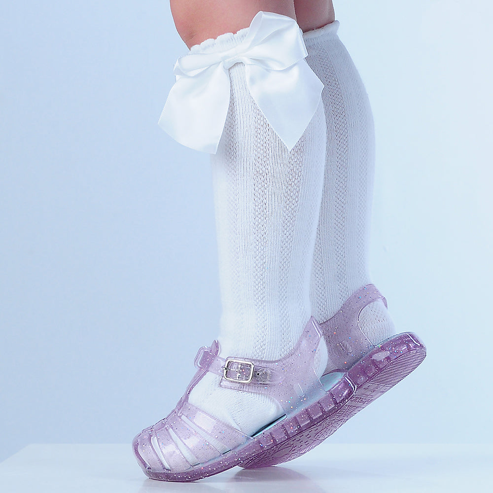 Meia 3/4 Lisa Com Laço Bebê Infantil - Pimpolho