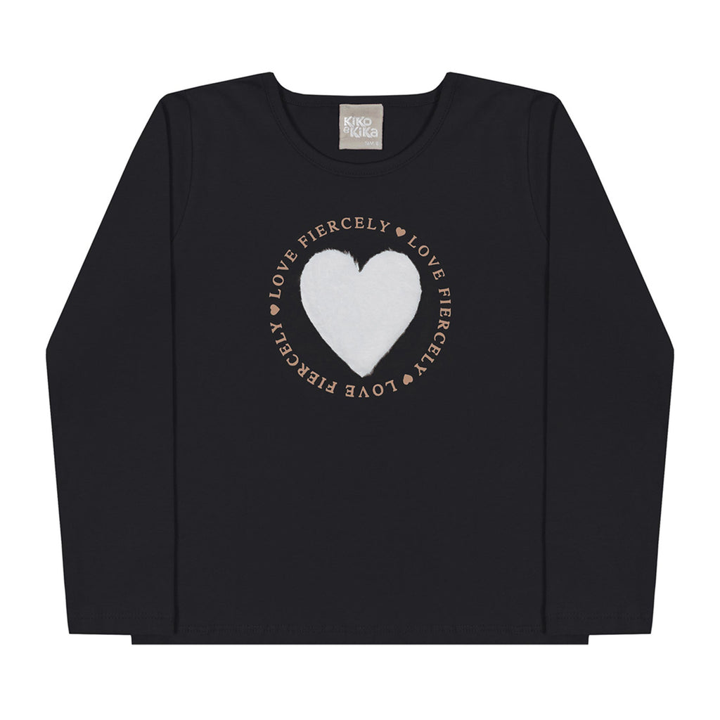 Blusa Infantil Manga Longa Cotton Coração - Kiko e Kika