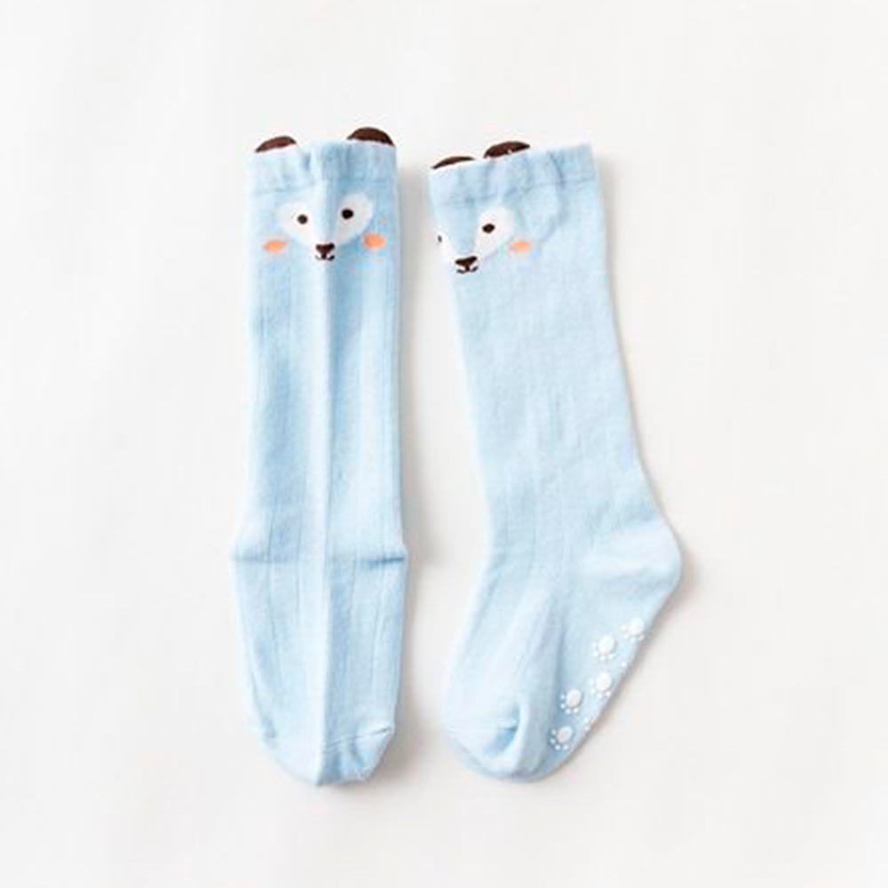 Meia 3/4 Com Antiderrapante Bebê Infantil - Azul Raposa
