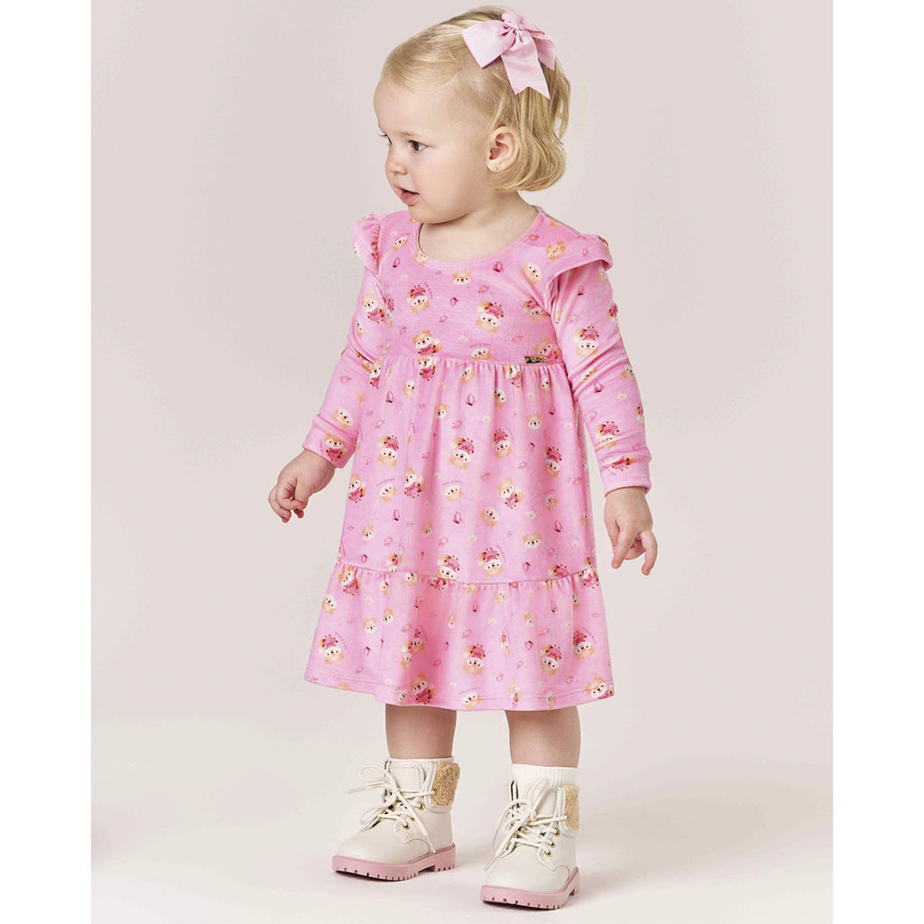 Vestido Bebê em Plush Raposinhas - Kiko e Kika