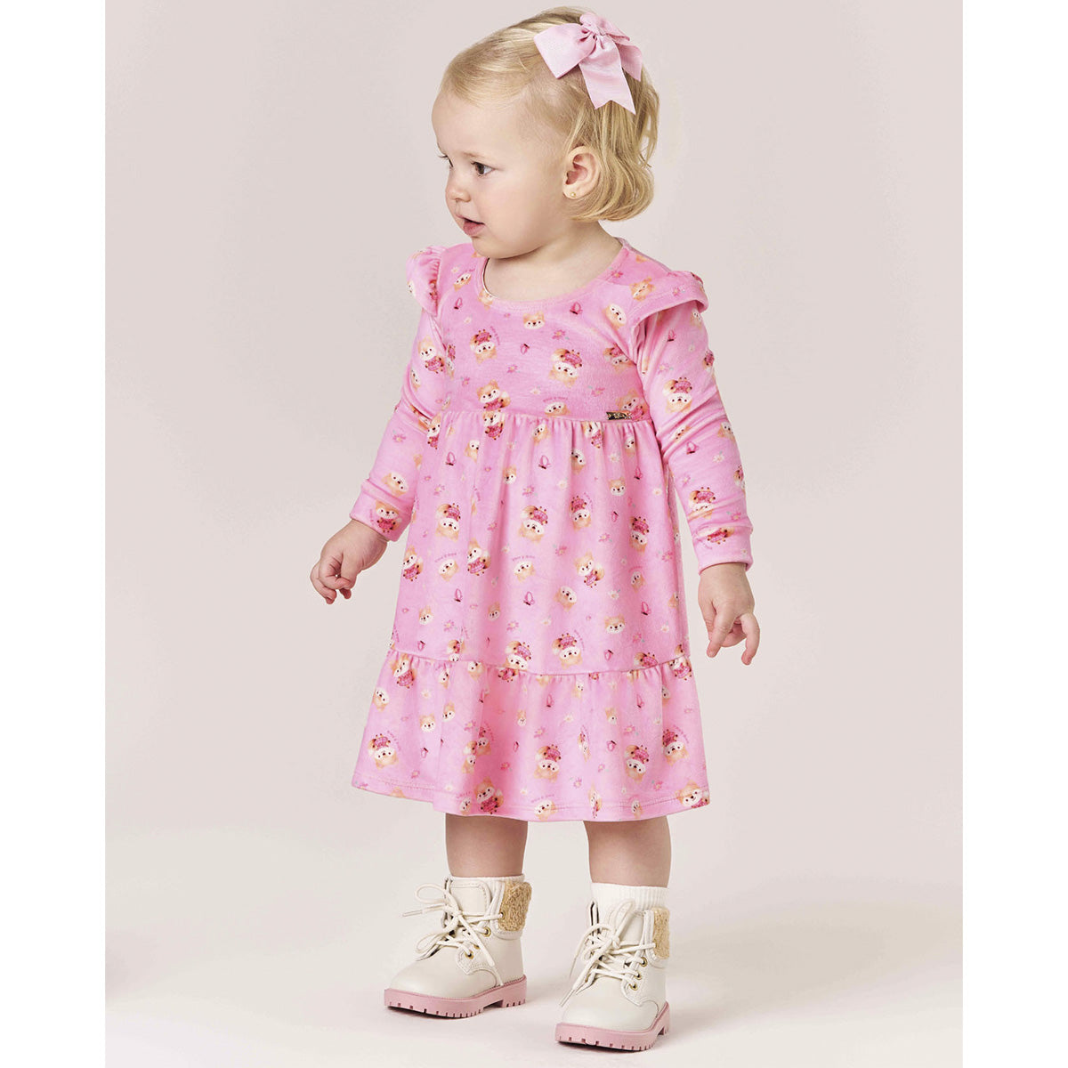 Vestido Bebê em Plush Raposinhas - Kiko e Kika