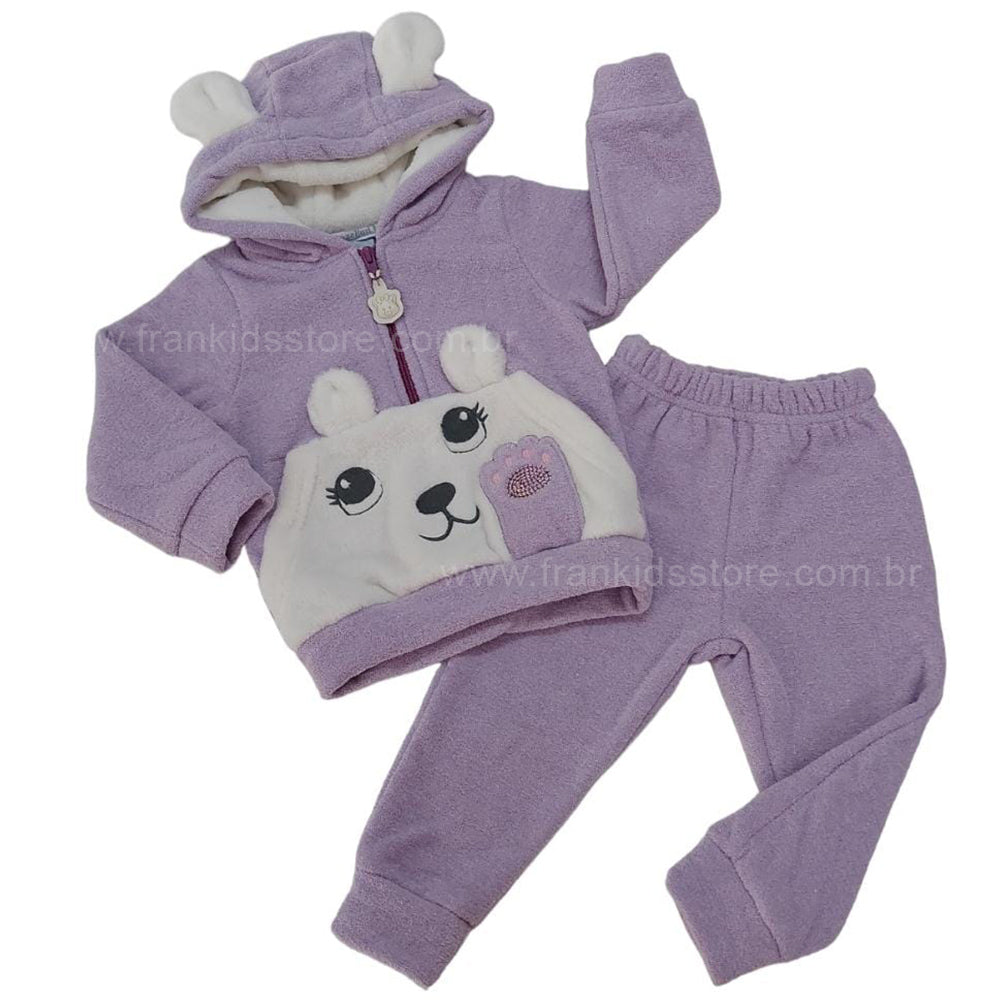 Conjunto Bebê Casaco e Calça Soft Glacê Ursinha - Rosebud