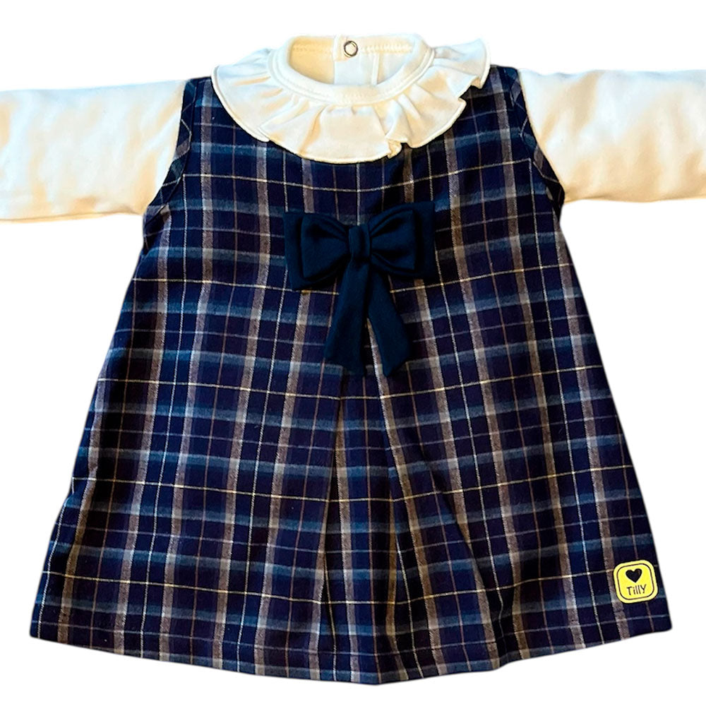 Vestido Bebê Xadrez e Body Manga Longa Com Gola - Tilly Baby