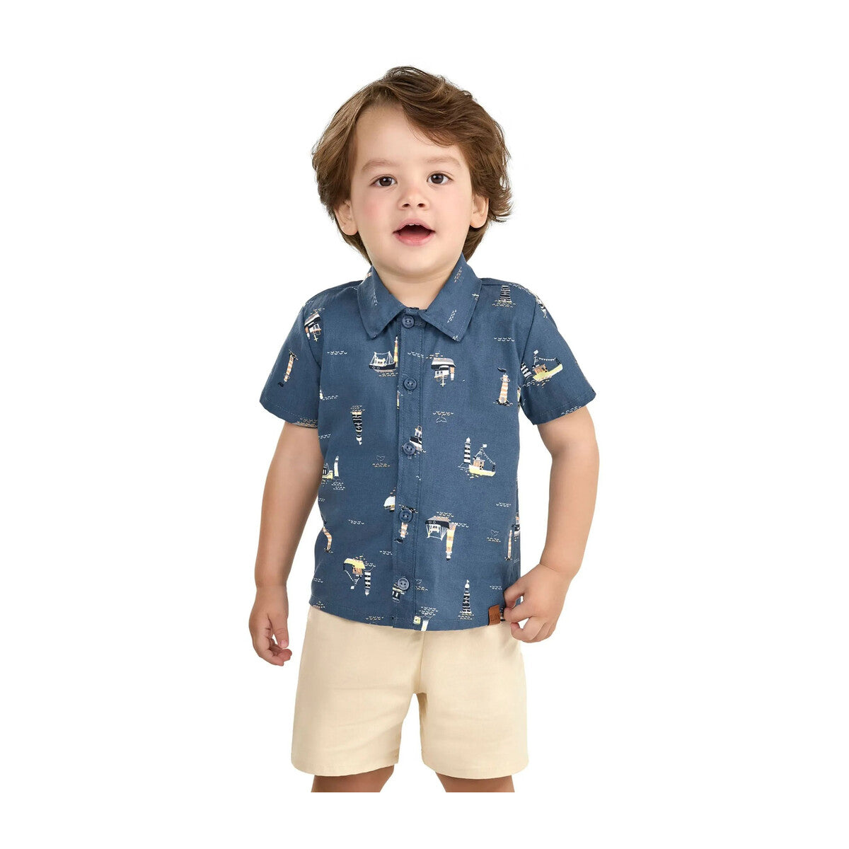 Conjunto Infantil Camisa Tricoline e Bermuda Sarja - Elian