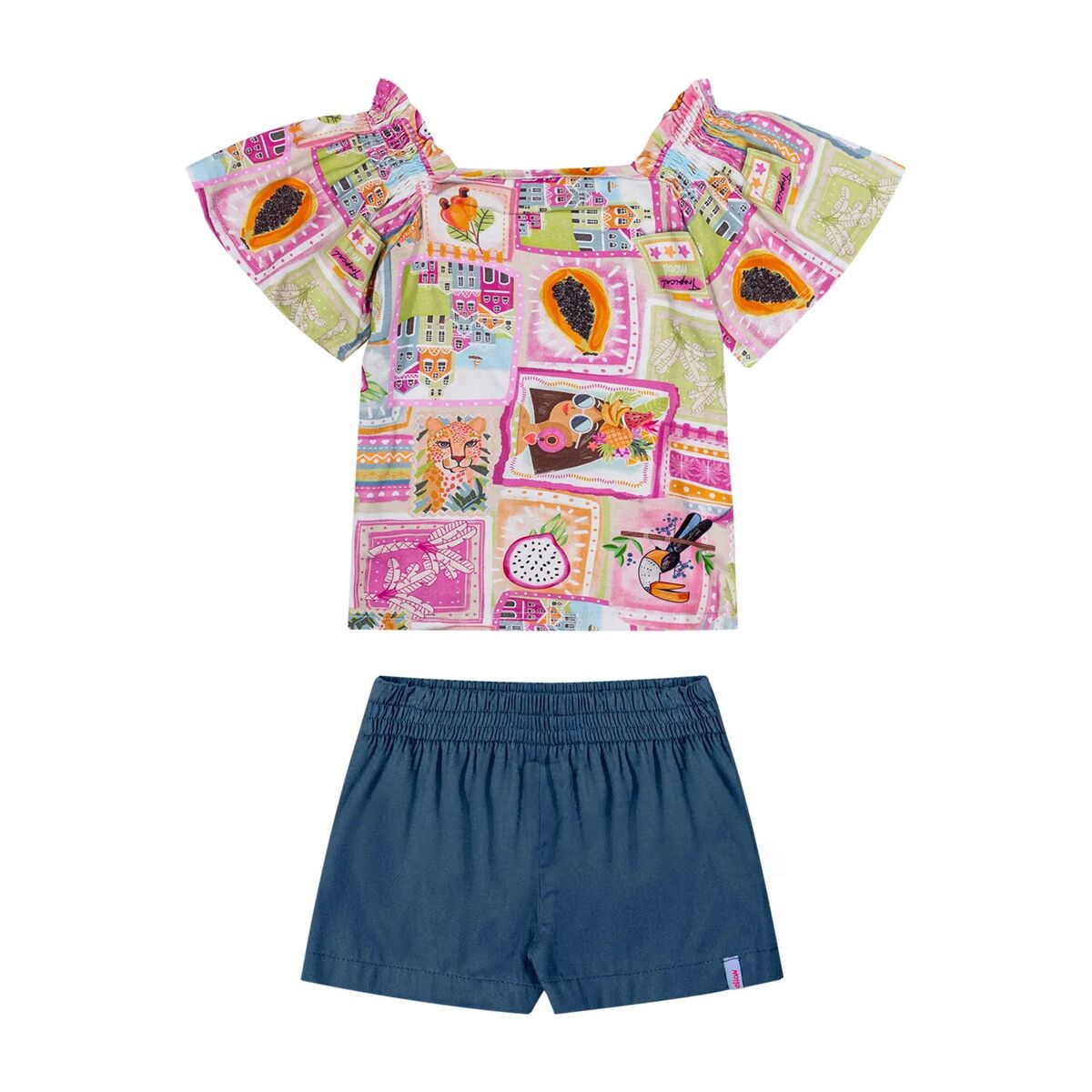 Conjunto Infantil Menina Blusa e Short Sarja Tropical - Elian