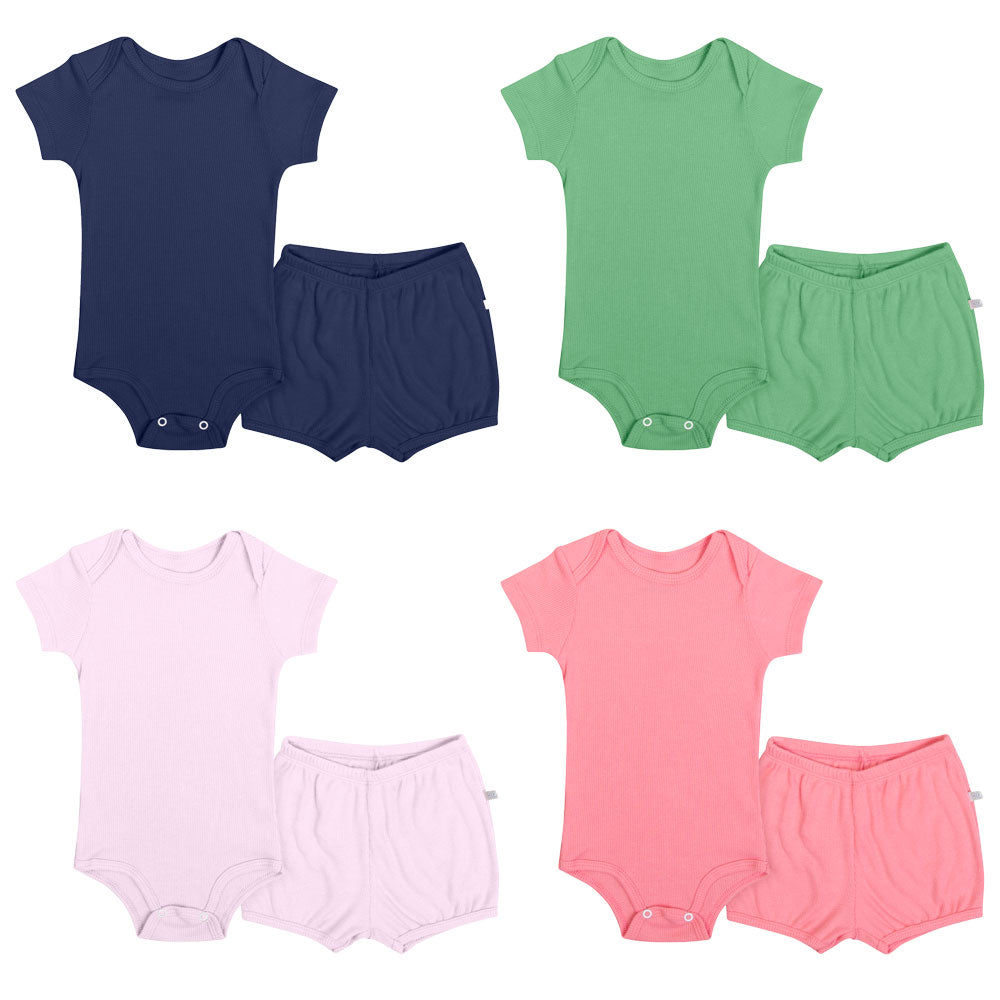 Conjunto Bebê Body e Short Básico Ribana Canelada - Have Fun