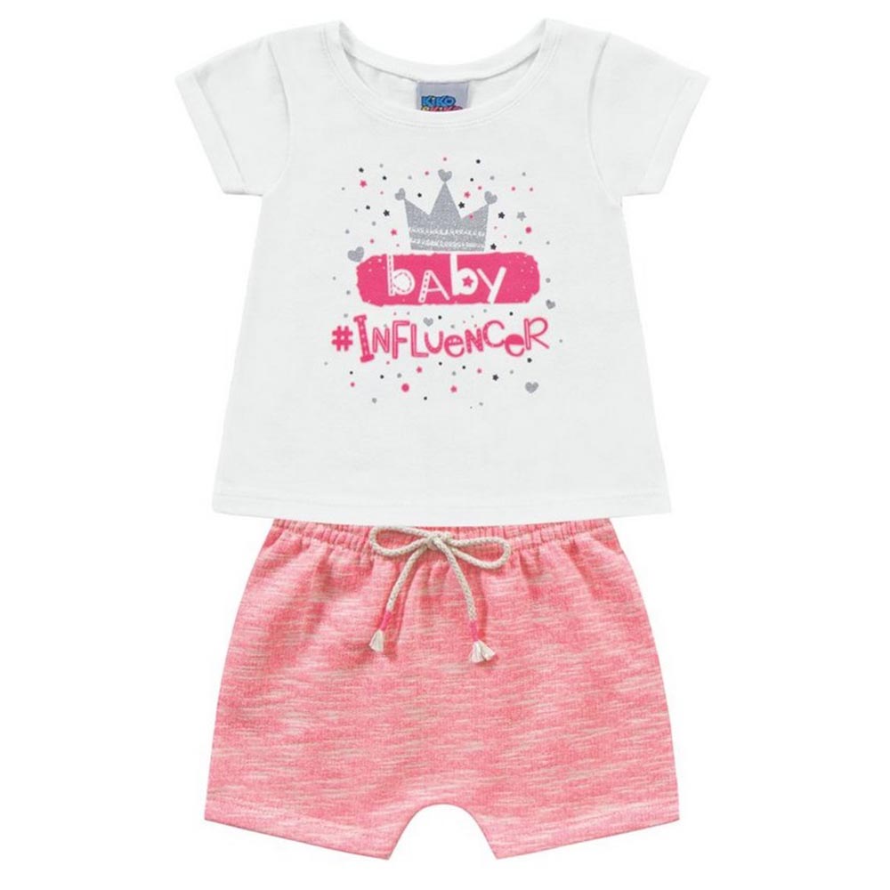 Conjunto Blusa Cotton e Short Moletom Neon Baby Influencer - Kiko e Kika