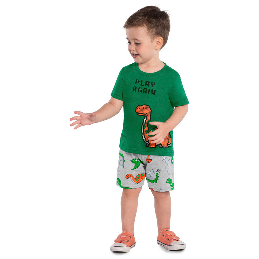 Conjunto Camiseta Meia Malha e Bermuda Moletom Dinos - Kyly