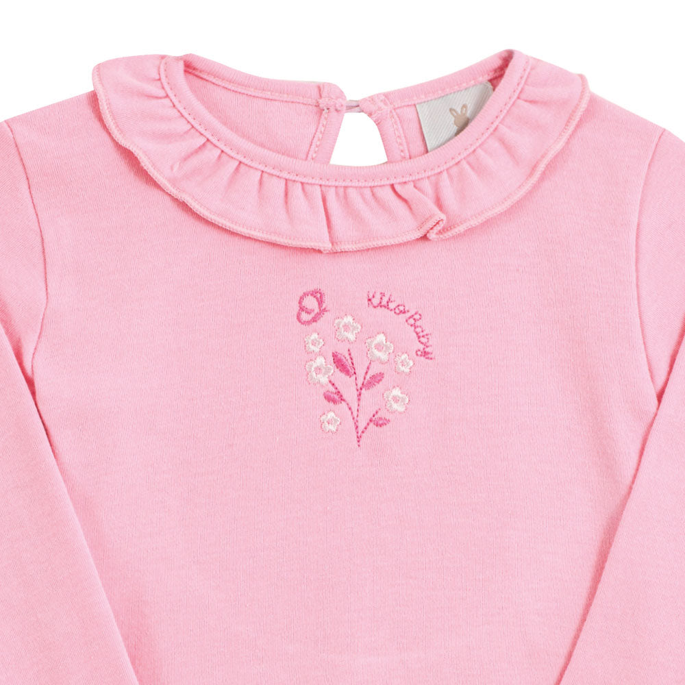 Body Manga Longa Bebê Menina Com Gola Flores - Kiko Baby