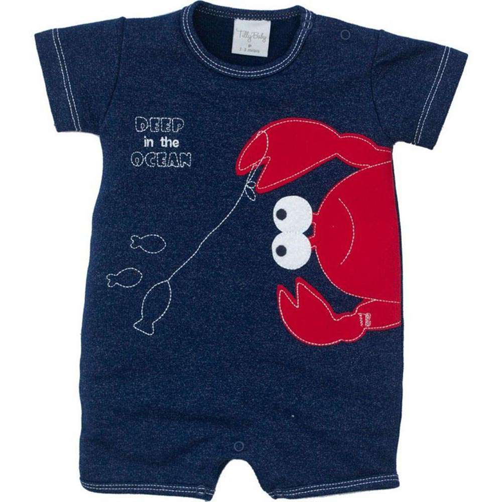 Macaquinho de Moletinho Jeans Caranguejo - Tilly Baby