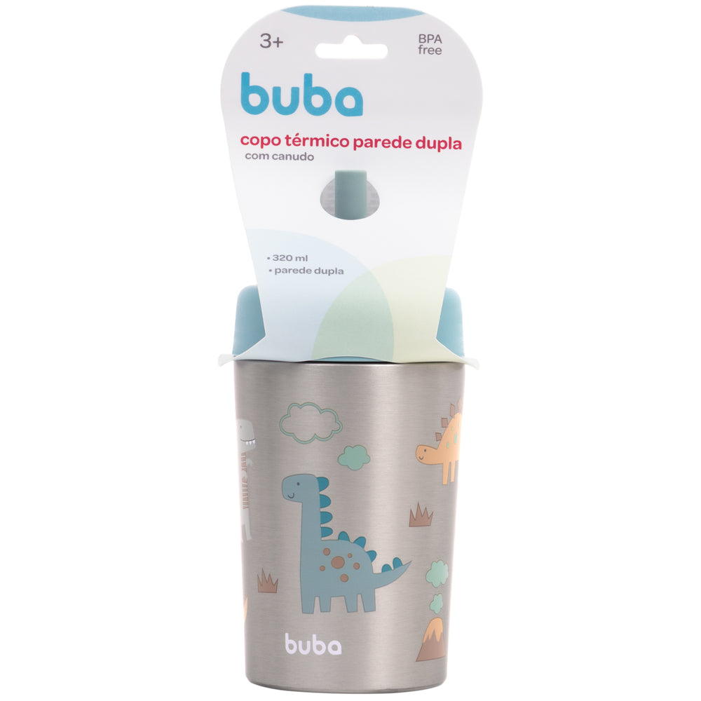 Copo Térmico Antivazamento Canudo 320ml Dinossauro - Buba