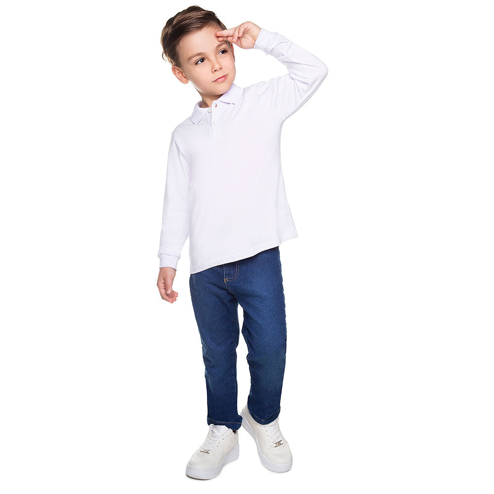 Camisa Polo Infantil Menino Meia Malha Branco - Have Fun