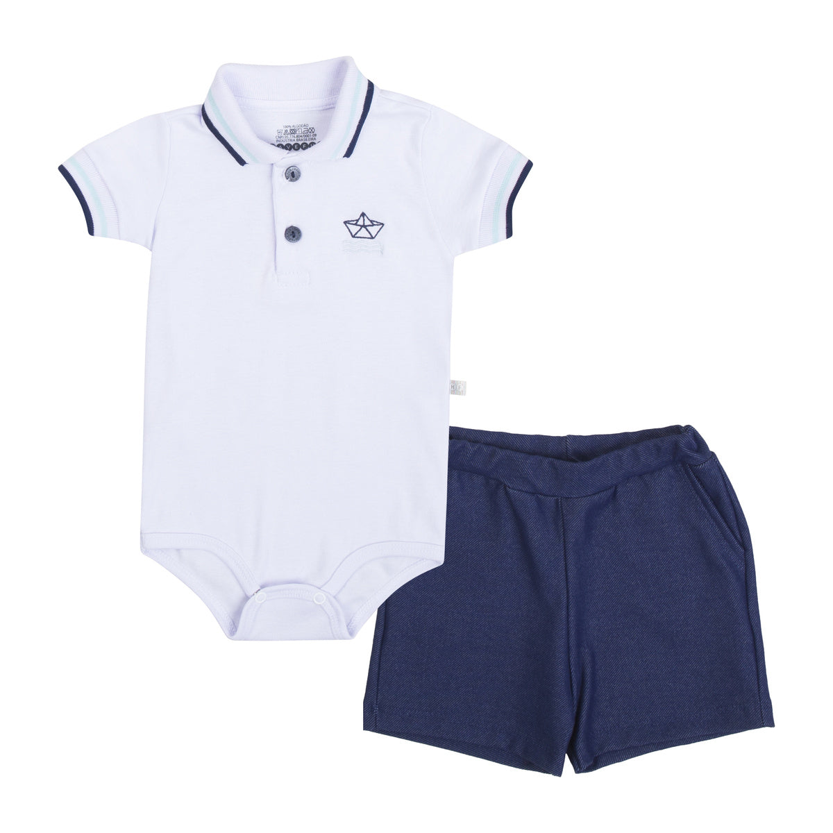 Conjunto Bebê Body Polo e Bermuda Molecotton Denim - Have Fun