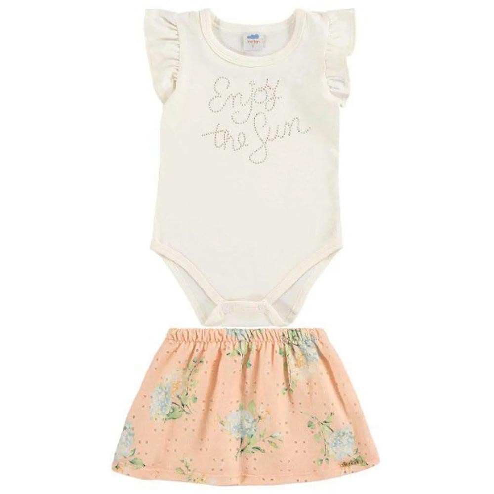 Conjunto Body e Saia Floral Off White - Marlan