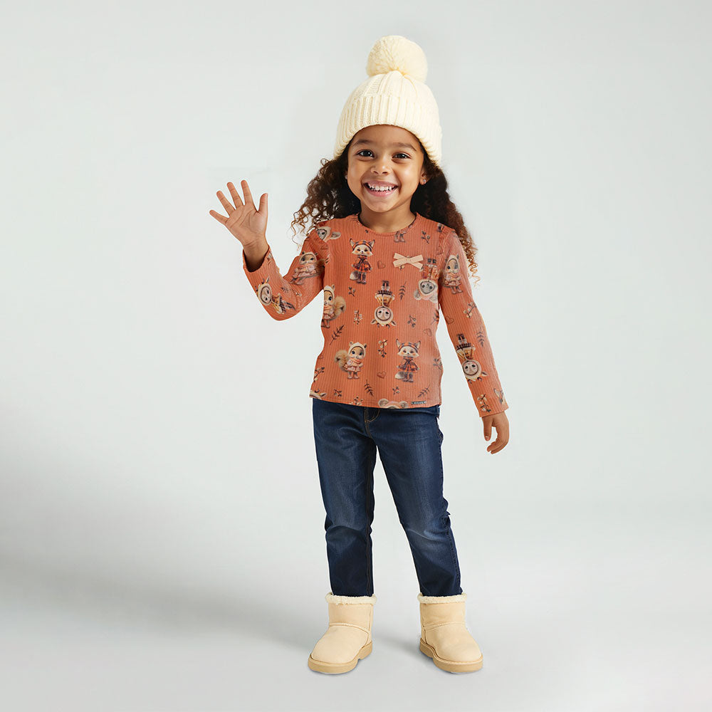 Blusa Infantil Menina Modelli Manga Longa Floresta - Alakazoo