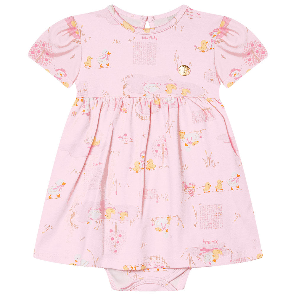 Body Vestido Bebê  Manga Curta Patinhos - Kiko Baby