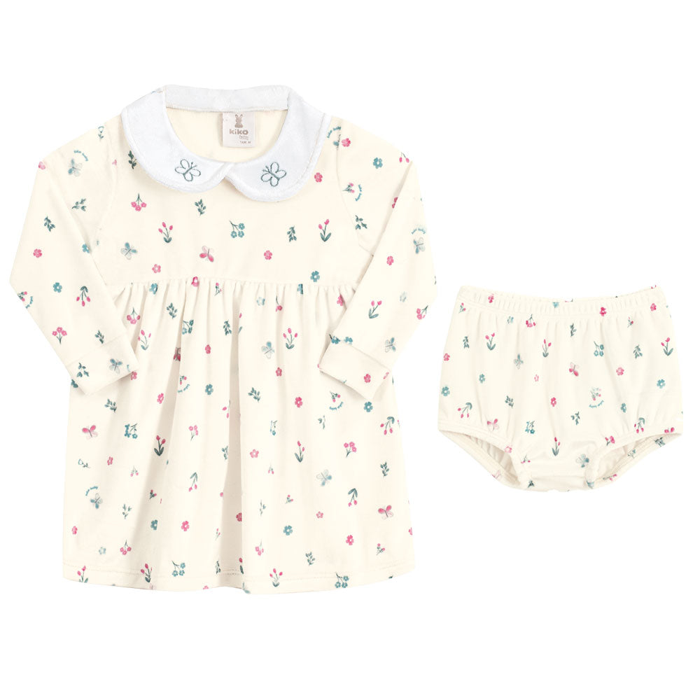 Vestido e Cobre Fralda Bebê em Plush Floral - Kiko e Kika