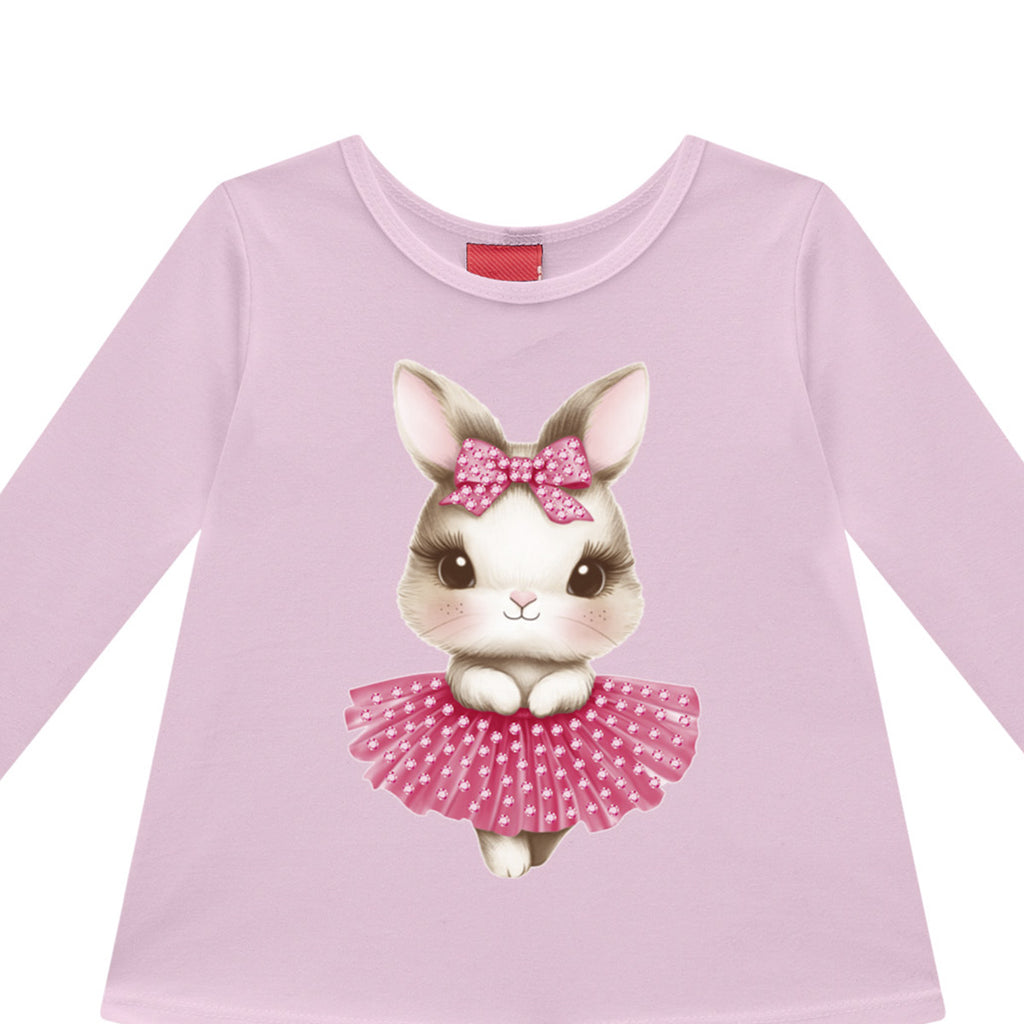 Blusa Infantil Menina Manga Longa em Cotton Coelhinha - Kyly