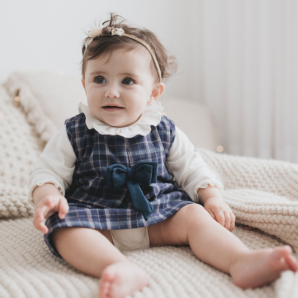 Vestido Bebê Xadrez e Body Manga Longa Com Gola - Tilly Baby