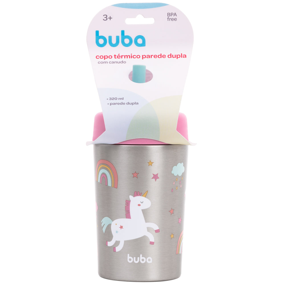 Copo Térmico Antivazamento Canudo 320ml Unicórnio - Buba