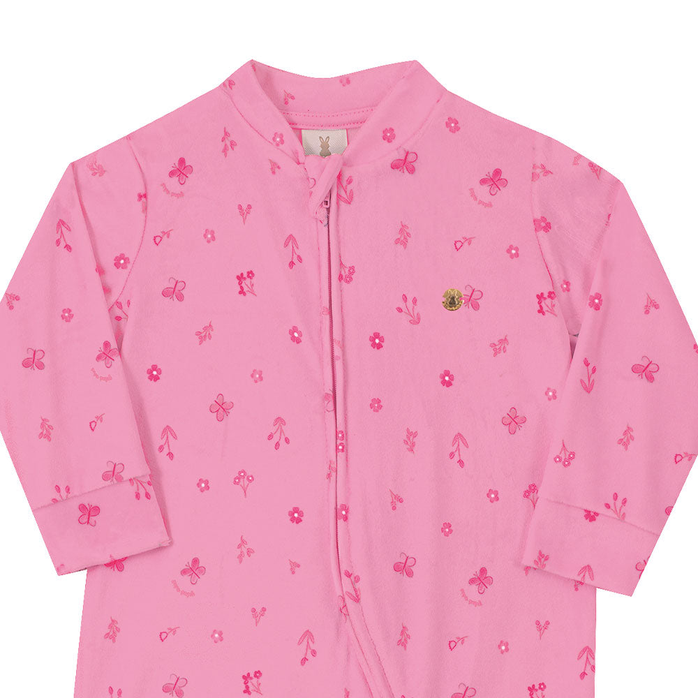 Macacão Bebê Menina em Plush Com Capuz Jardim - Kiko Baby