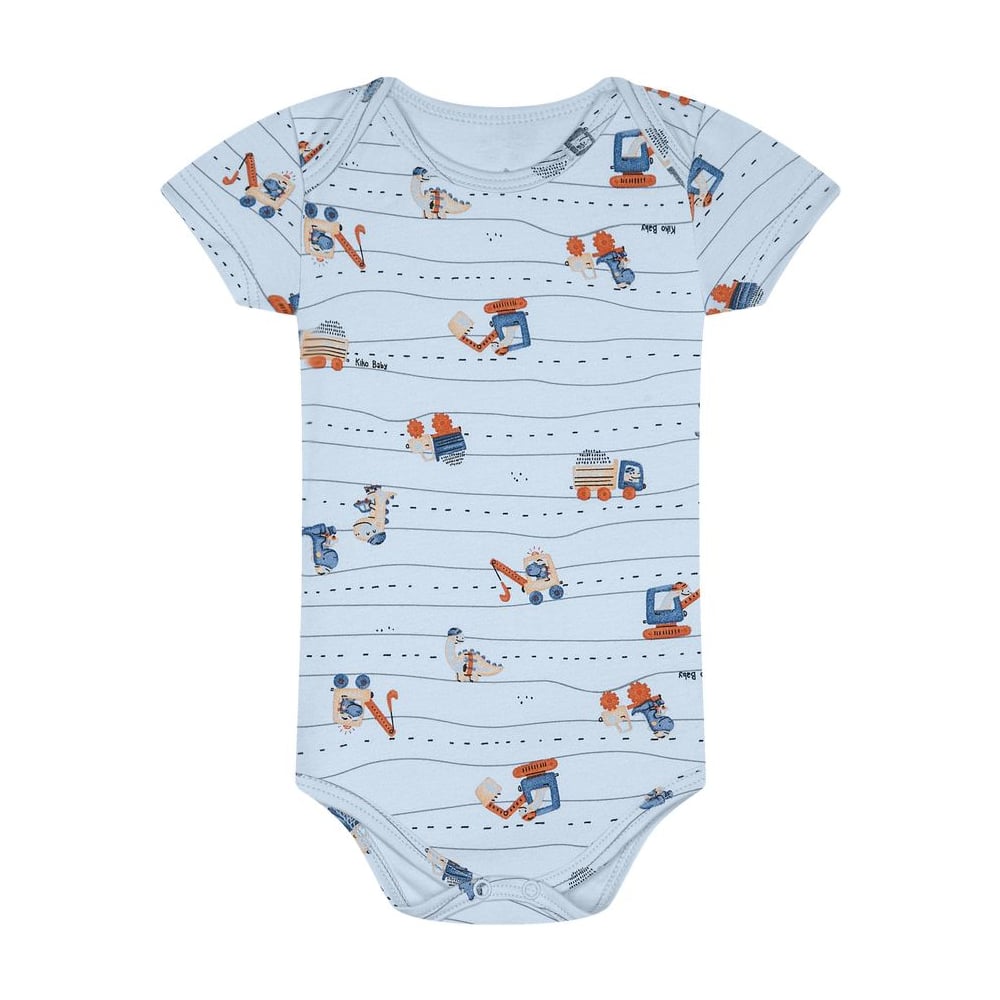 Body Manga Curta Bebê Menino Azul Máquinas - Kiko Baby
