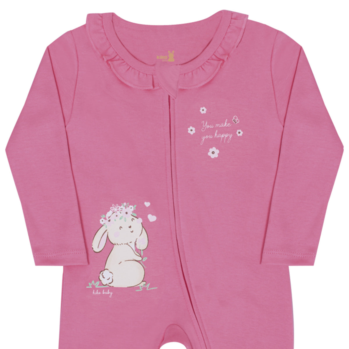 Macacão Bebê Menina em Suedine C/ Zíper Coelha - Kiko Baby