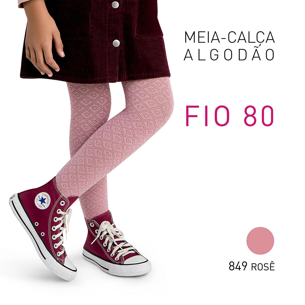Meia-Calça Fio 80 Infantil Menina Algodão Corações - Selene