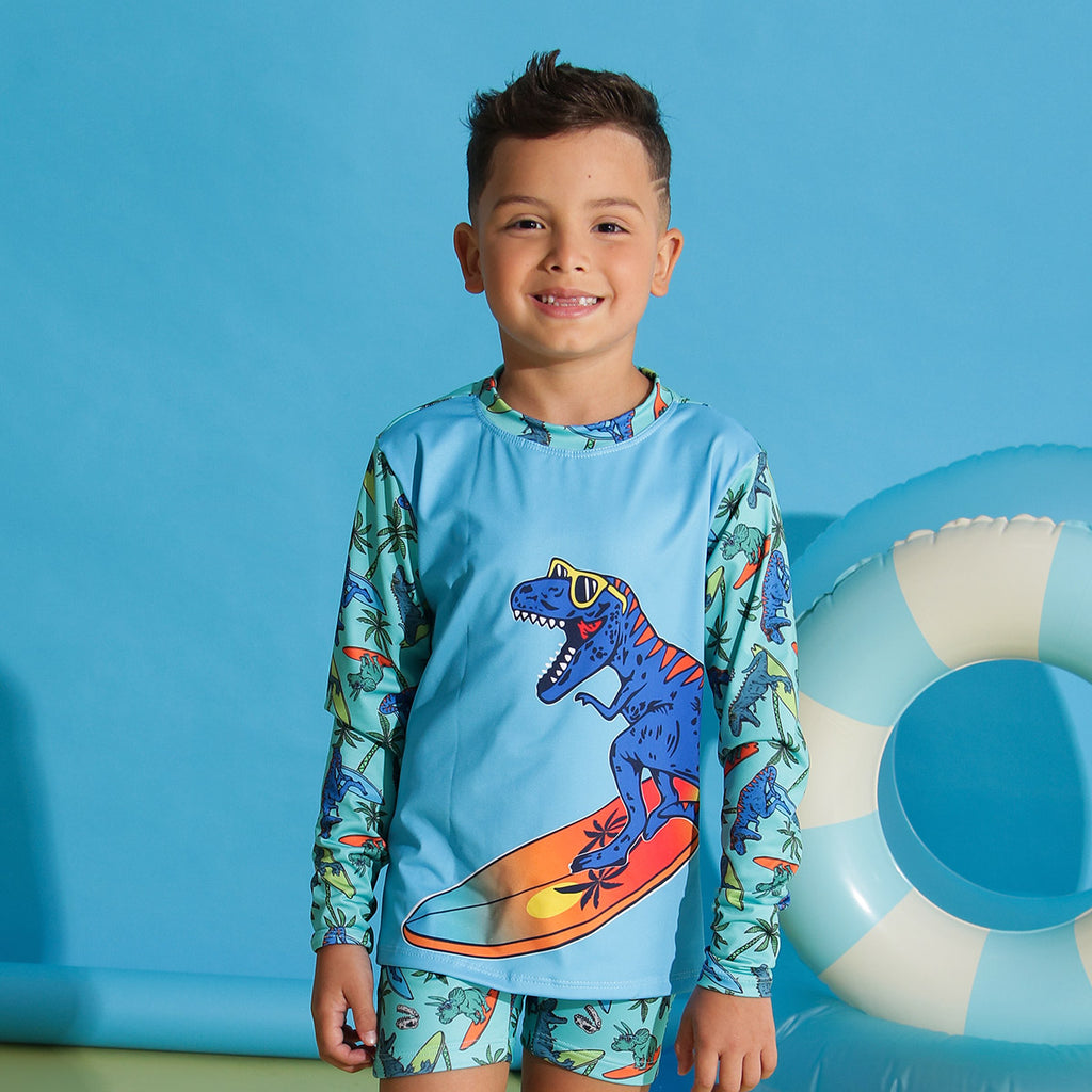 Camiseta Infantil Menino Com Proteção UV 50+ Dinos - Everly