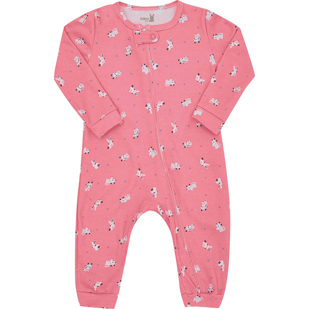 Macacão Bebê em Suedine C/ Zíper Coelhos - Kiko Baby