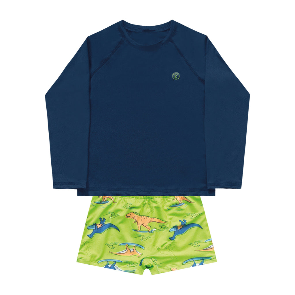 Conjunto Camiseta/Sunga Proteção UV 50+ Dinos - Kiko e Kika