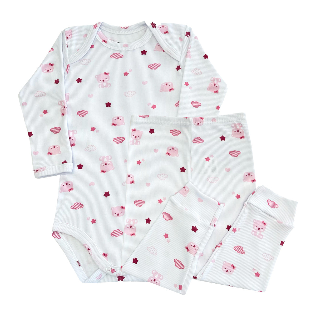 Conjunto Pijama Canelado Body e Calça Ursa Nuvem - Odicon