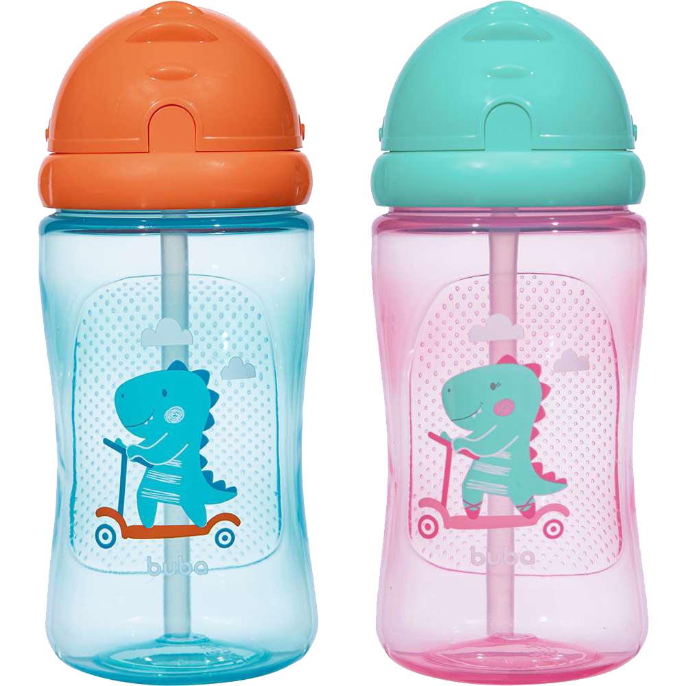 Garrafa Infantil Canudo 340ml Dino Patinete - Buba